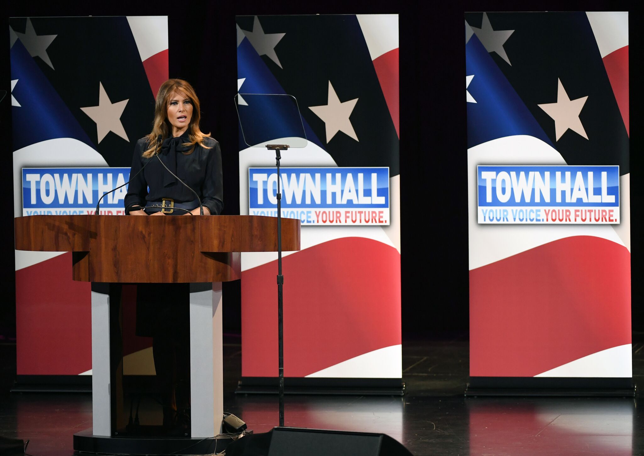  Melania Trump speaks at town hall meeting as part of her "Be Best" initiative | Getty Images / Global Images