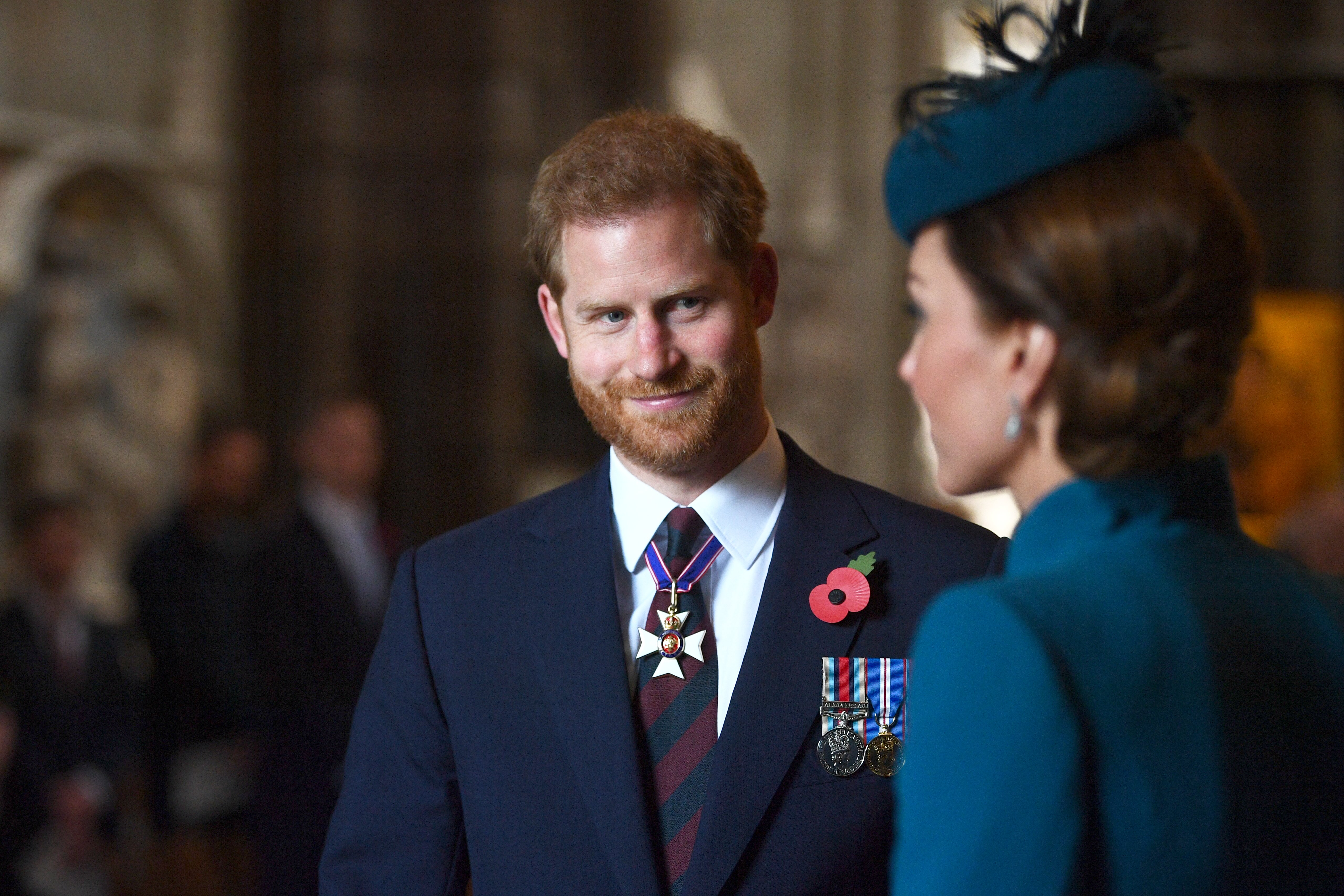 Kate Middleton and Prince Harry during the ANZAC Day Service of Commemoration and Thanksgiving at Westminster Abbey on April 25, 2019 in London, United Kingdom. / Source: Getty Images
