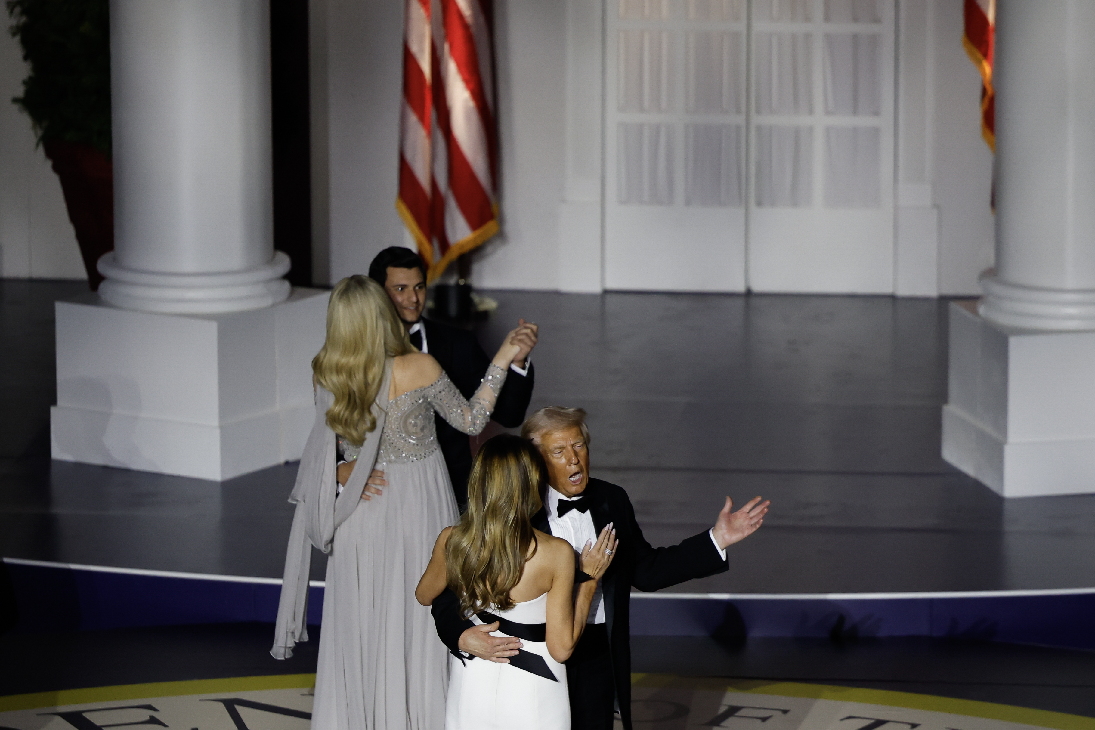 Tiffany Trump, Michael Boulos, President Donald Trump and wife Melania dance at the Starlight Ball on January 20, 2025 | Source: Getty Images