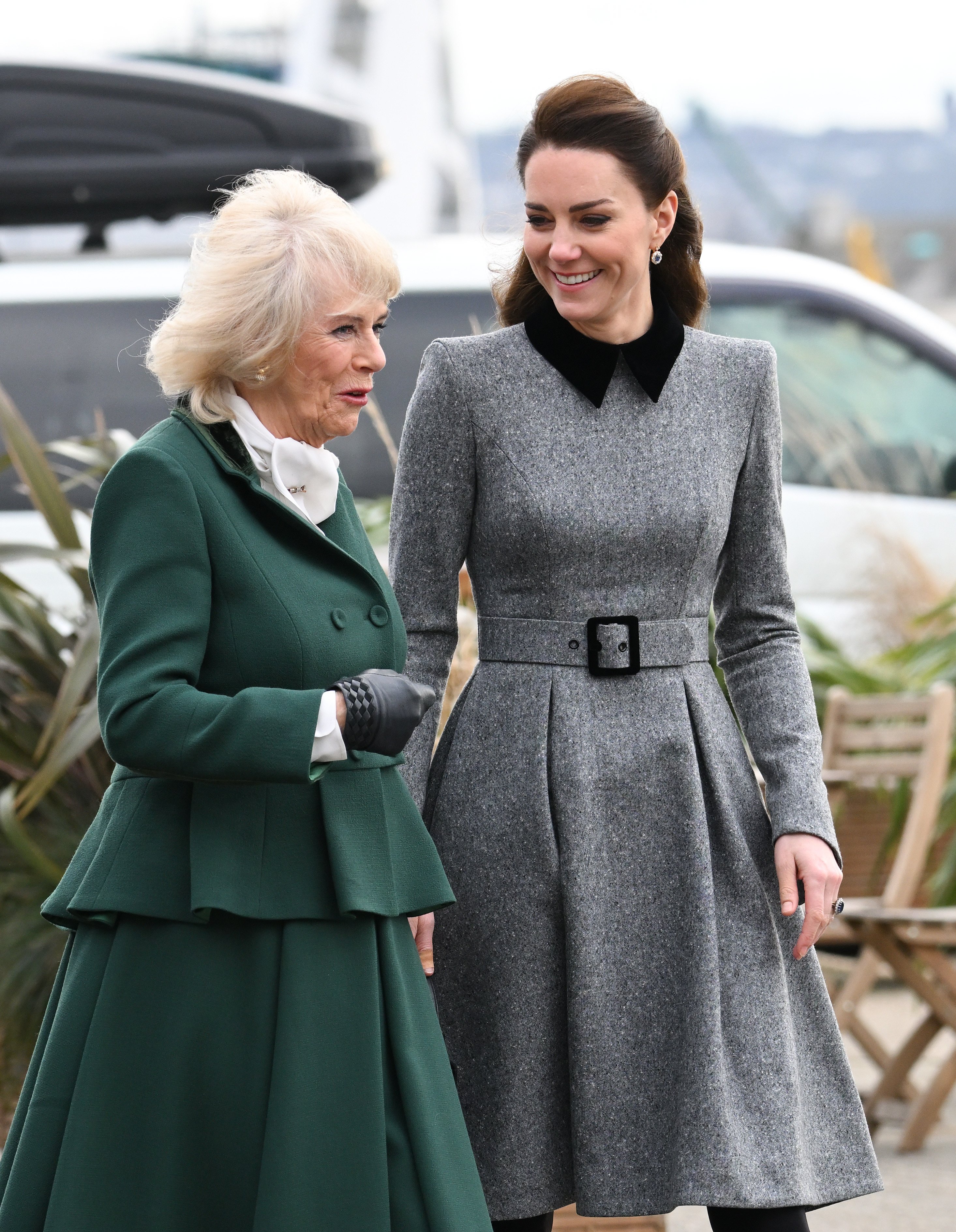 Duchess Camilla and Duchess Kate at The Prince's Foundation training site for arts and culture on February 3, 2022, in London, England. | Source: Getty Images