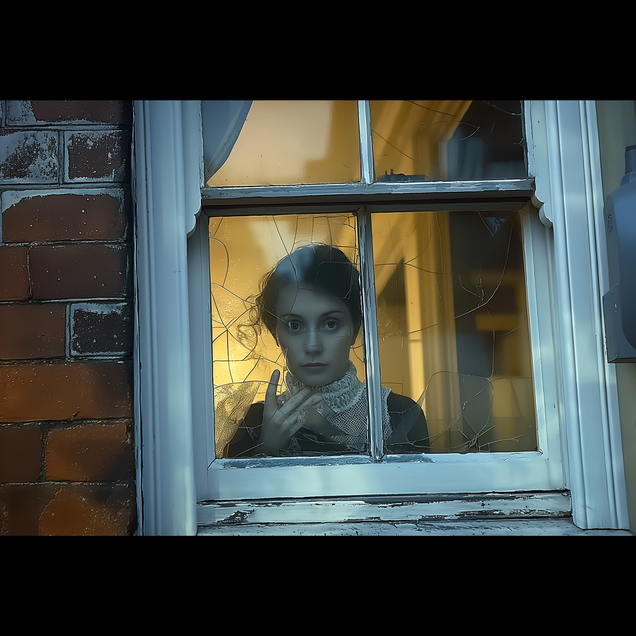 A creepy woman staring out the window | Source: Midjourney