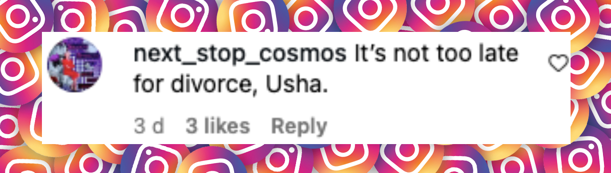 Netizen comment about U.S. Vice President JD Vance and his wife Usha Vance, posted on November 2, 2025. | Source: Instagram/vp
