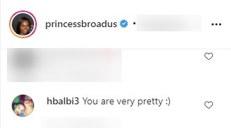 A fan's comment on Cori Broadus's picture of her flaunting her natural look. | Photo: Instagram/princessbroadus