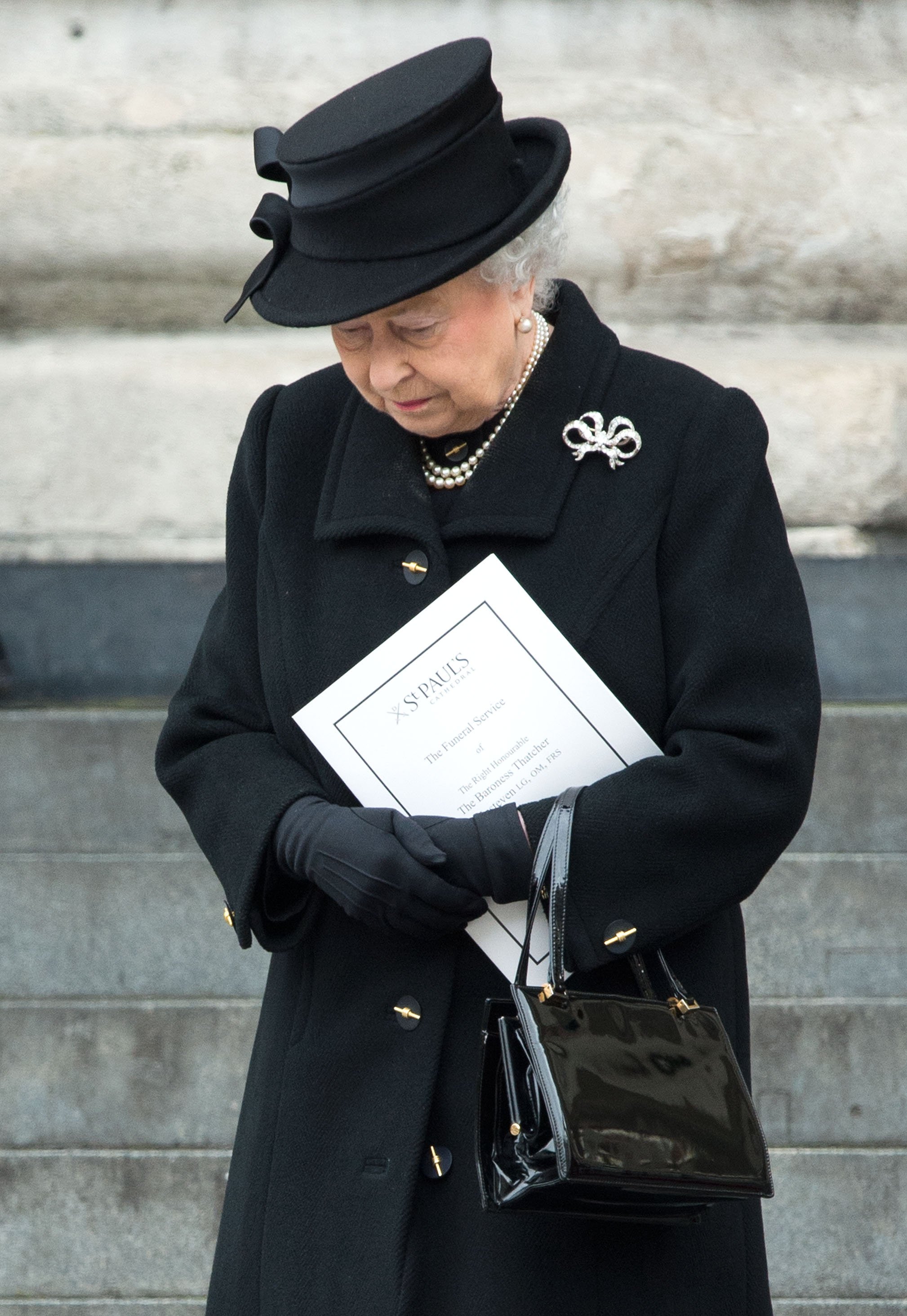 Queen Elizabeth ll attends the funeral of Margaret Thatcher at St. Paul's Cathedral on April 17, 2013 in London, England | Source: Getty Images