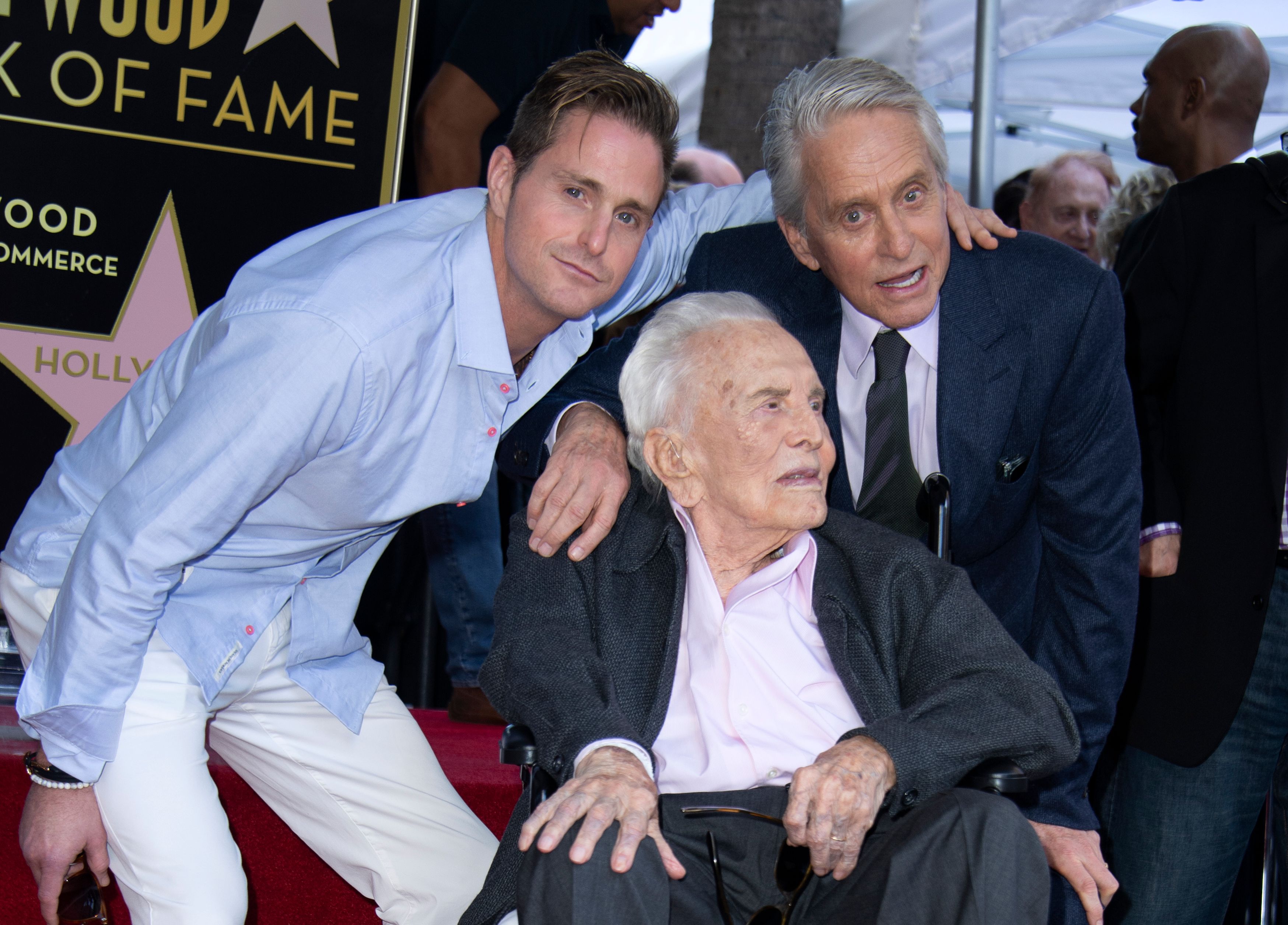 Cameron Douglas, Kirk Douglas and Michael Douglas attend the ceremony honoring actor Michael Douglas with a Star on Hollywood Walk of Fame, in Hollywood, California on November 6, 2018 | Source: Getty Images