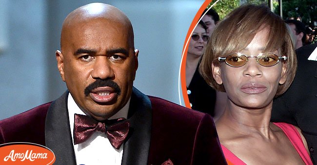 Steve Harvey in a photo collage with his ex wife, Mary Vaughn. | Photo: Getty Images