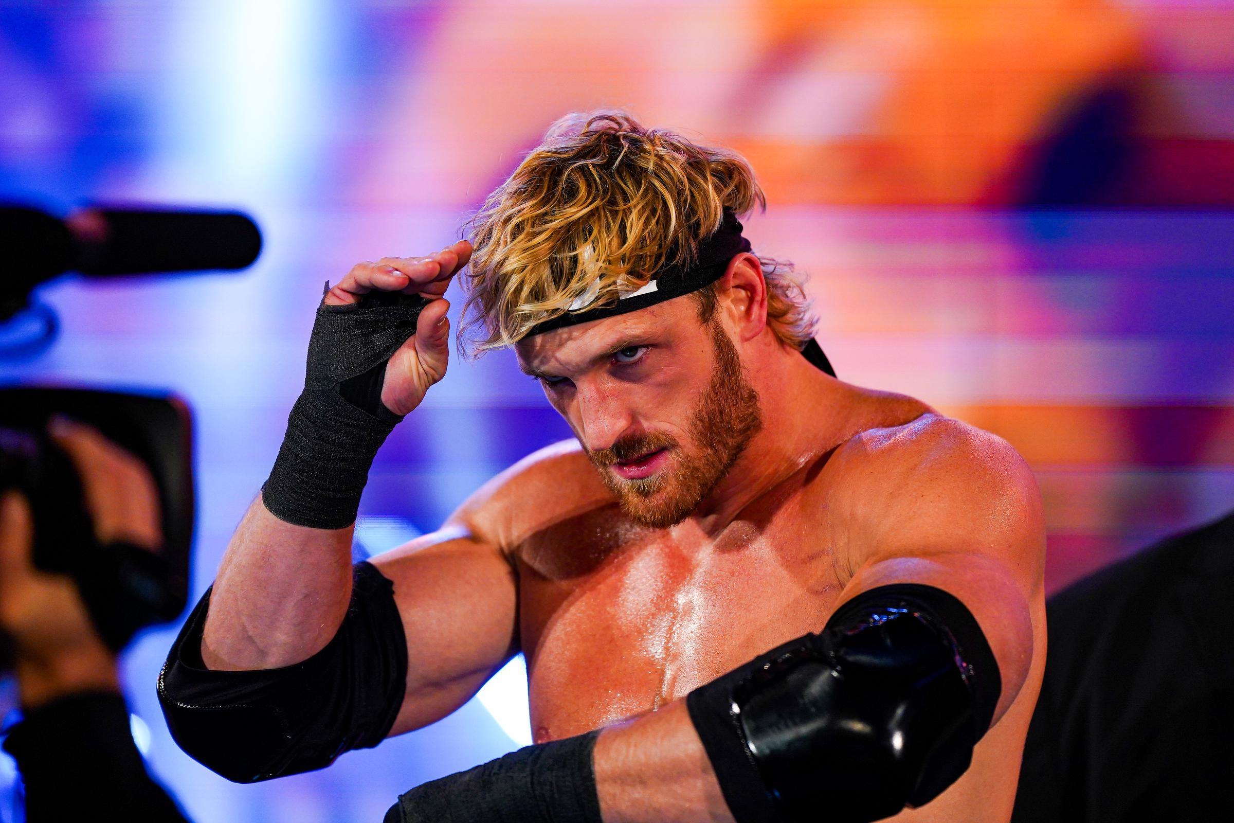 Logan Paul enters the ring during Monday Night RAW at Giant Center on December 15, 2025 in Hershey, Pennsylvania. | Source: Getty Images