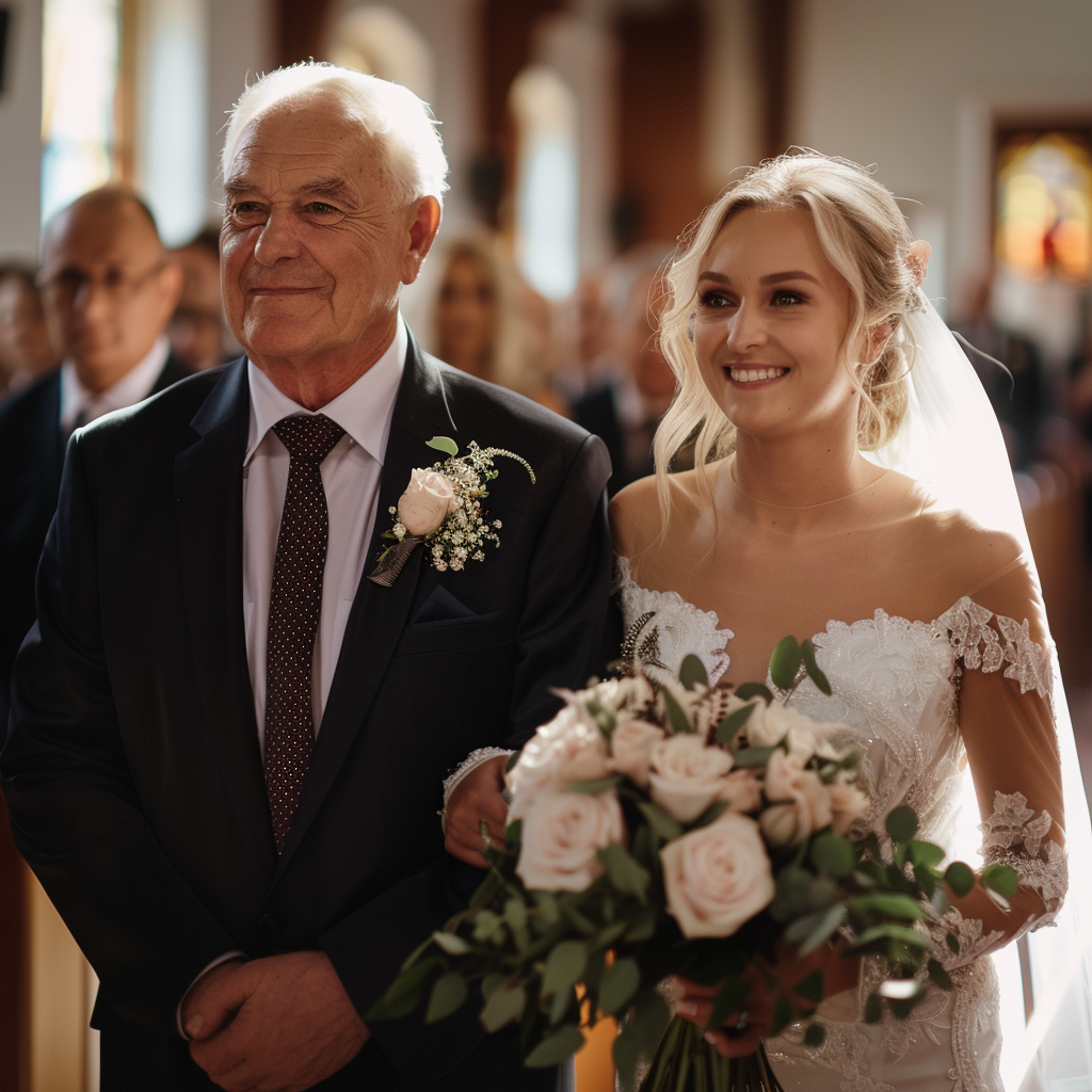 Ingrid's father walks her down the aisle | Source: Midjourney