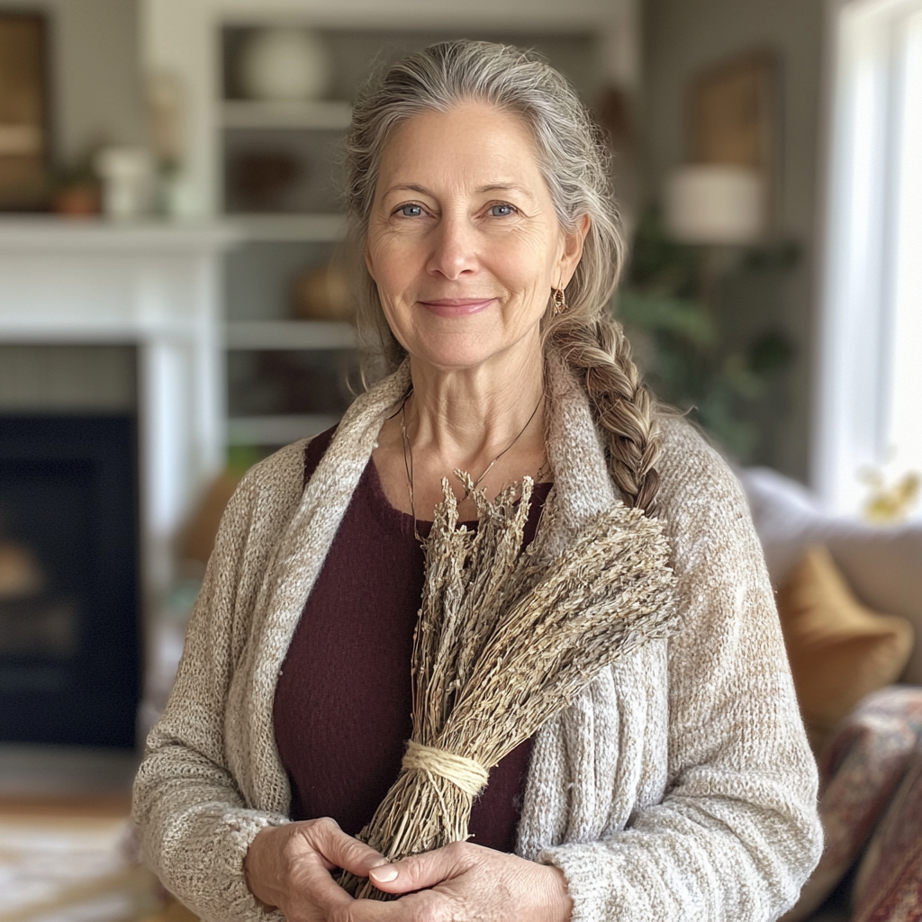 A woman holding a large bundle of sage | Source: Midjourney