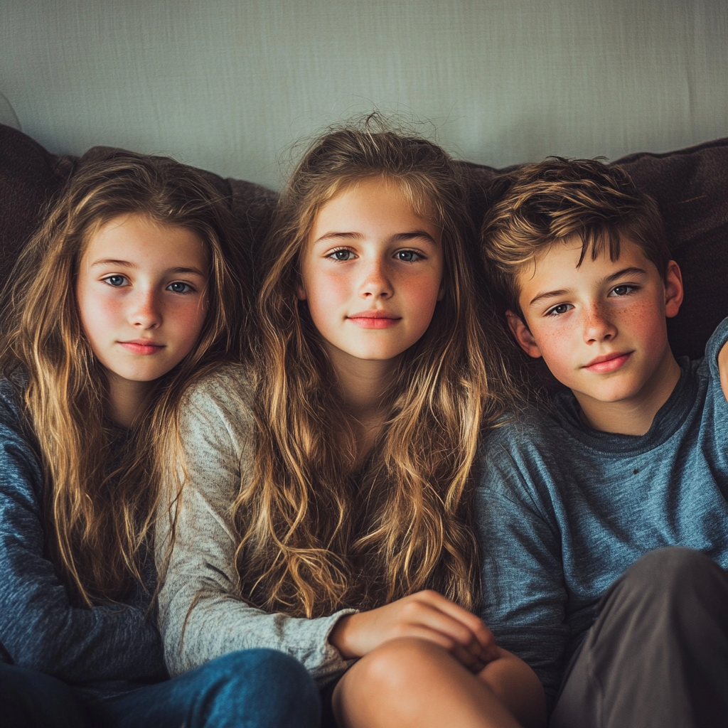 Three children sitting together | Source: Midjourney