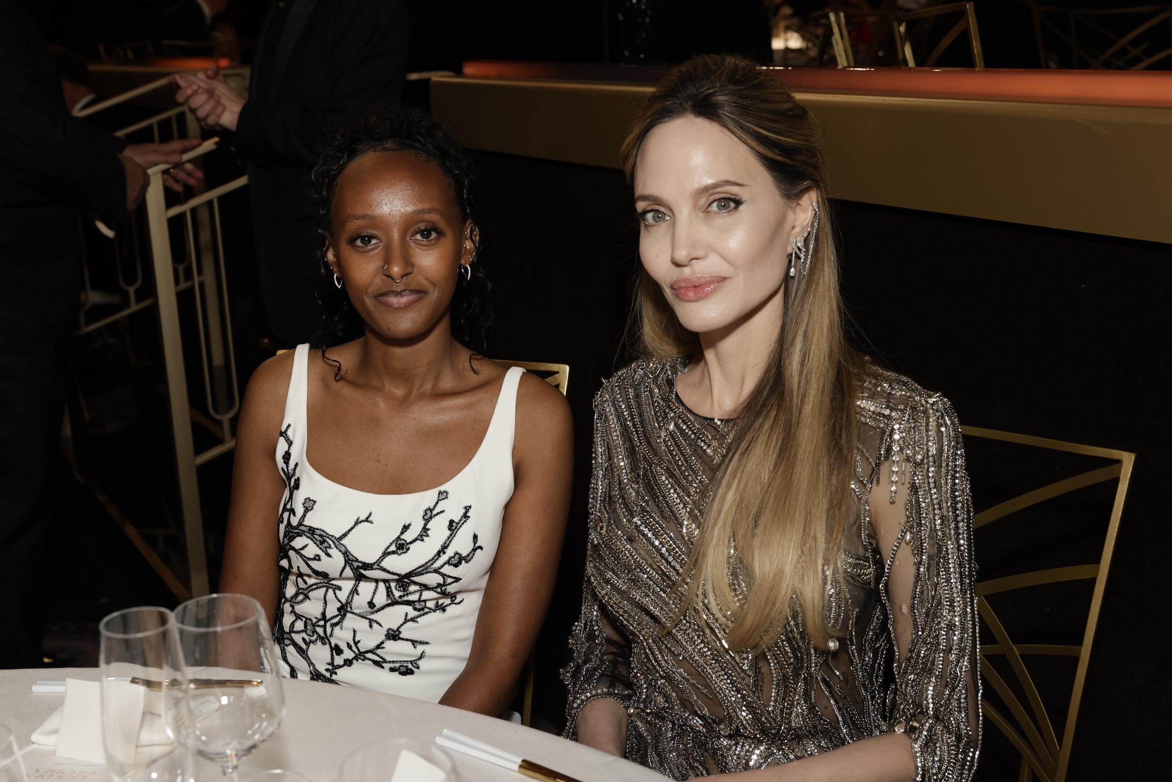 Zahara Jolie and Angelina Jolie attend the 82nd Annual Golden Globe Awards at The Beverly Hilton on January 05, 2025 in Beverly Hills, California.