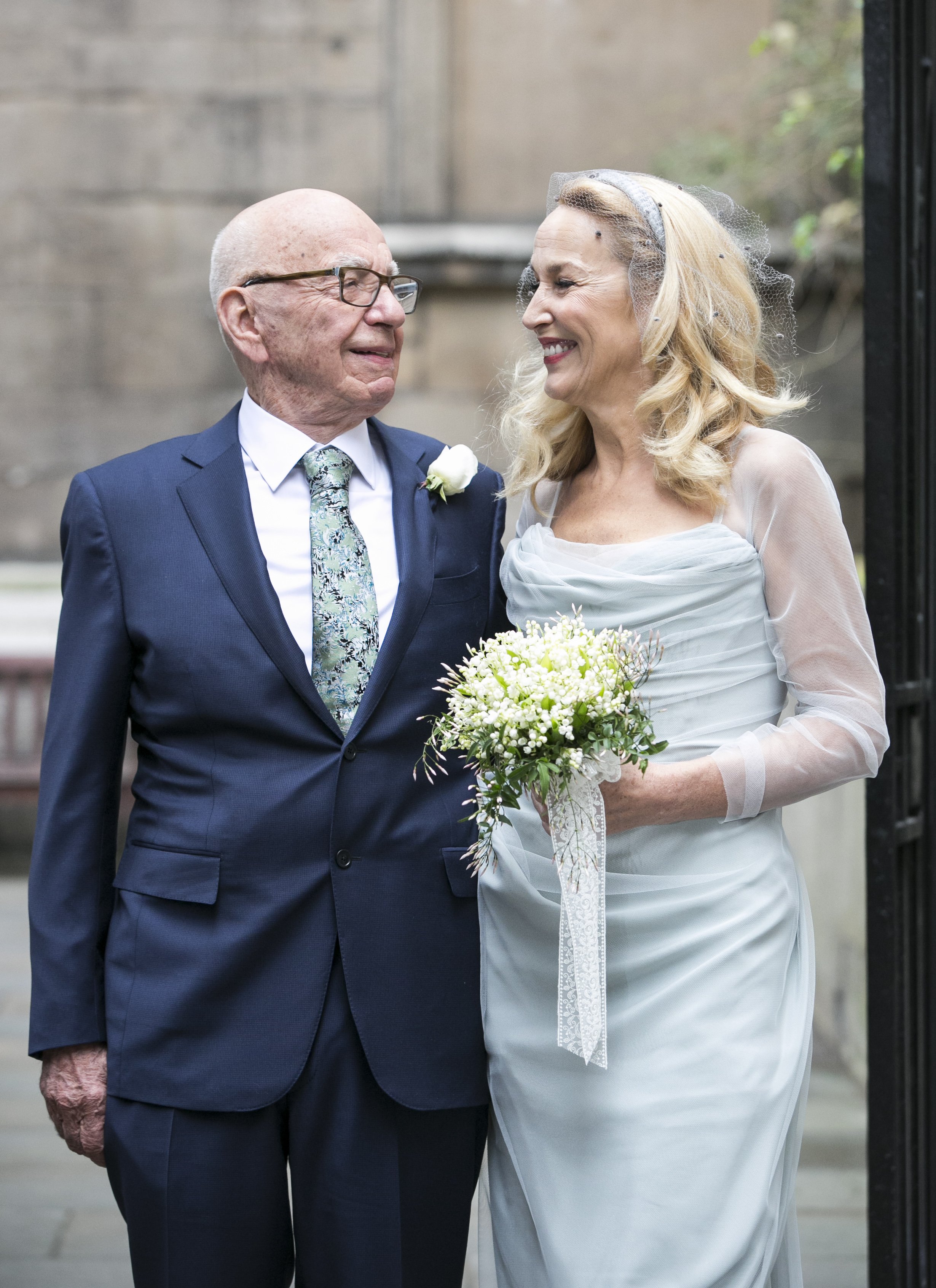Rupert Murdoch and Jerry Hall leave St Brides Church after their wedding on March 5, 2016 in London, England.  |  Source: Getty Images