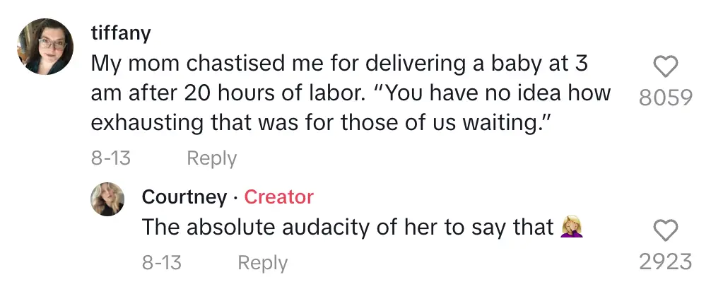 A user's comment on  Courtney's TikTok dated August 13, 2023 | Source: TikTok.com/@courtneyb_says