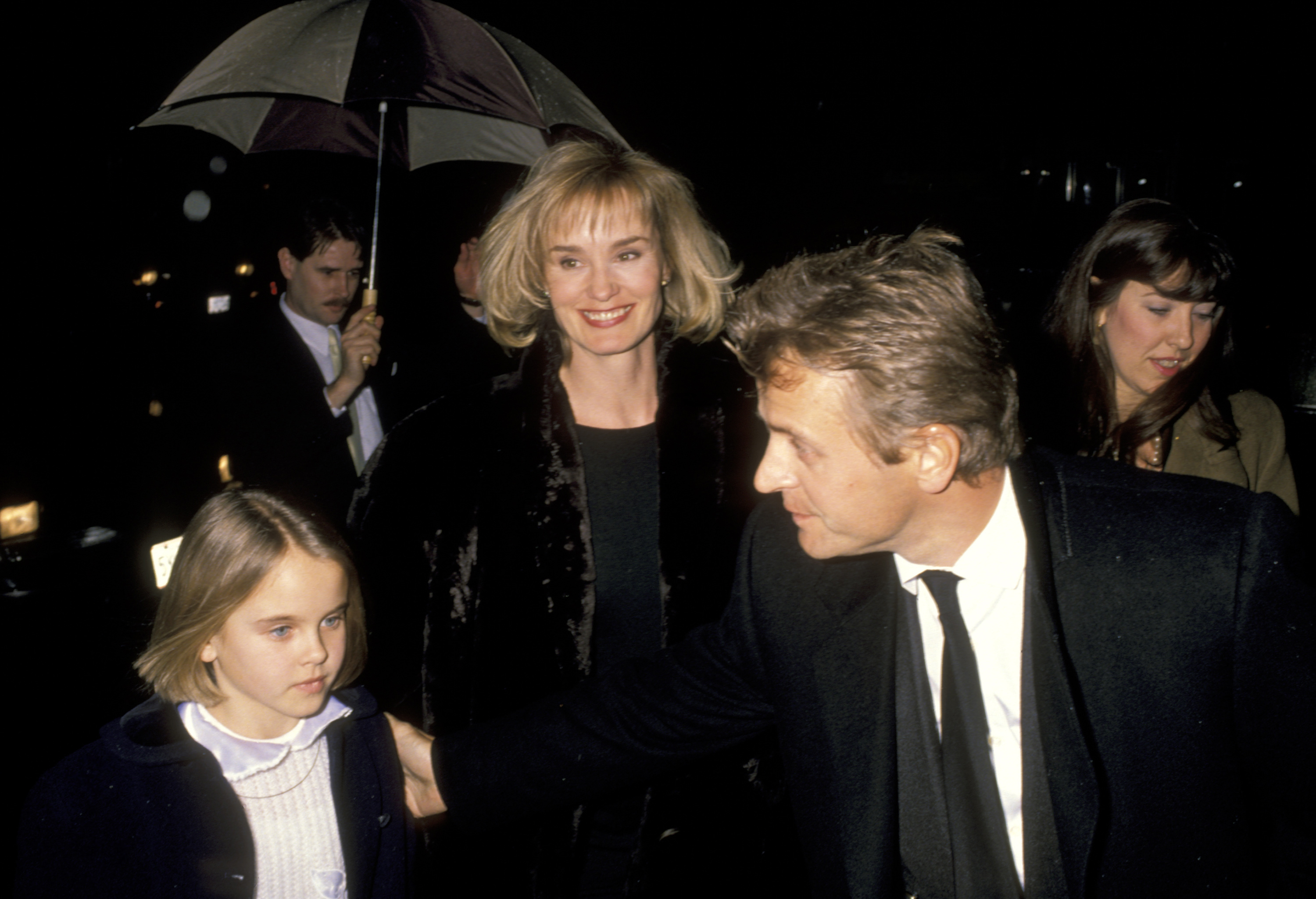 Jessica Lange, Mikhail Baryshnikov, and Daughter Alexandra Baryshnikov at the "Men Don't Leave" Premiere Party on January 29, 1990 | Source: Getty Images