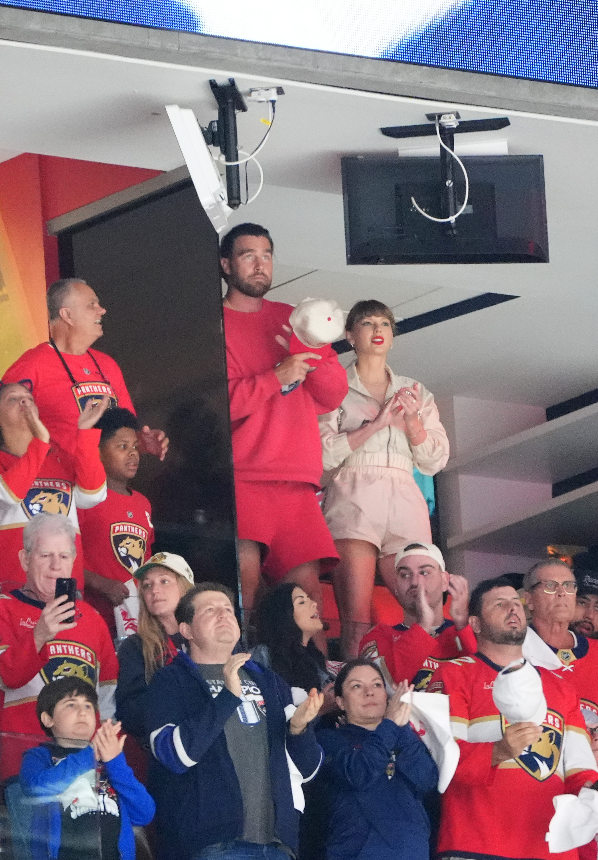 Travis Kelce and Taylor Swift are seen at Game four of the Stanley Cup Final at Amerant Bank Arena in Sunrise, Florida on June 12, 2025 | Source: Getty Images