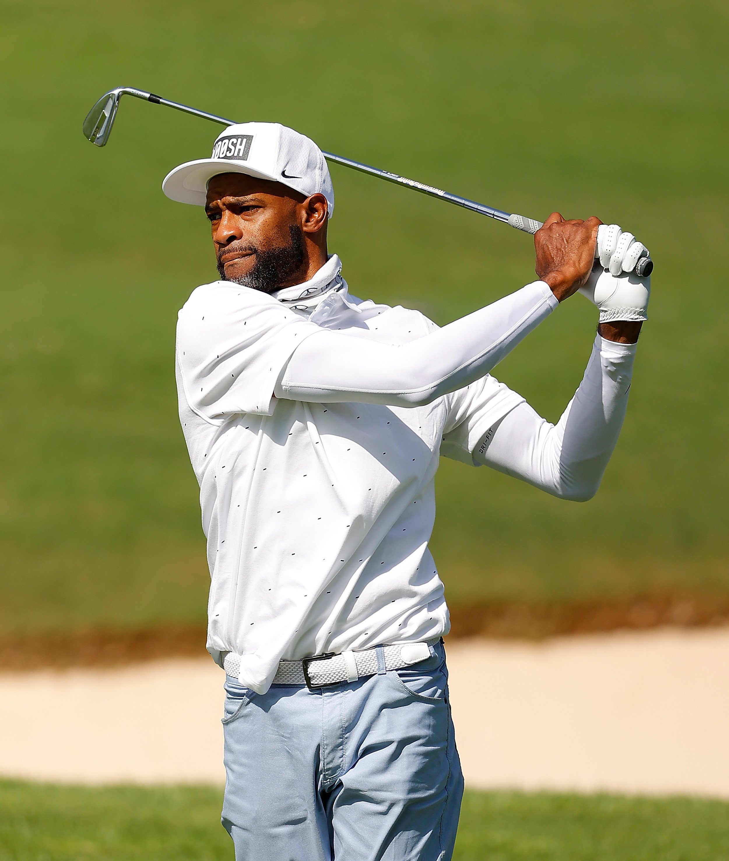 Newly retired NBA player Vince Carter plays a shot on the 16th hole during the "Golf With a Purpose" Charity Challenge at East Lake Golf Club on September 03, 2020 in Atlanta, Georgia. | Source: Getty Images