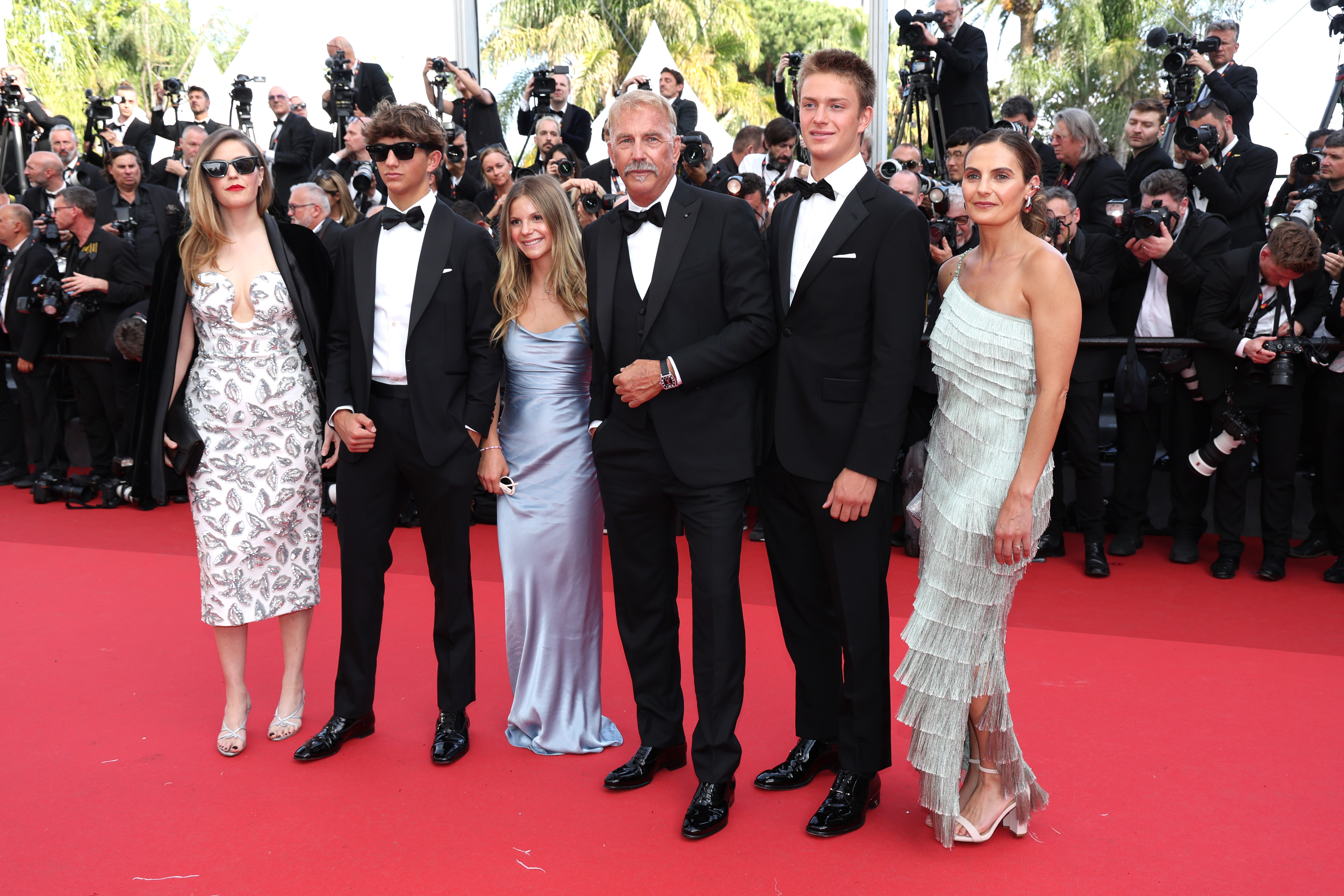 Kevin Costner, with his children Annie, Cayden, Grace, Hayes and Lily at the Cannes Film festival in 2024 | Source: Getty Images