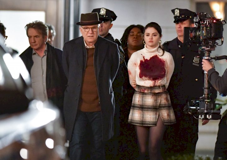 Martin Short, Steve Martin and Selena Gomez on the set of 'Only Murders in the Building' Photo | Getty Images