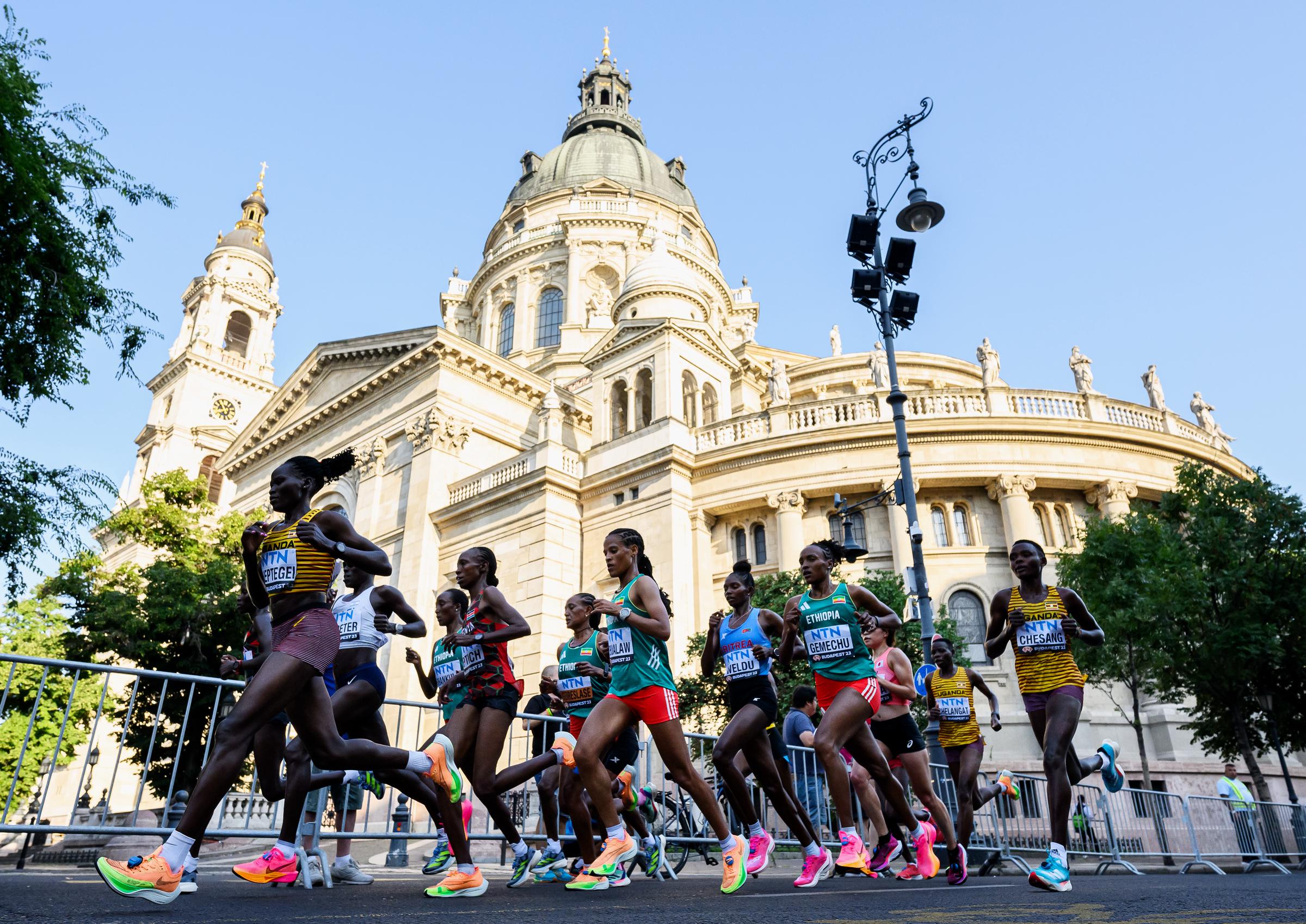 Rebecca Cheptegei competing with other athletes in the Womens Marathon during the World Athletics Championships Budapest 2023 in Budapest, Hungary on August 26, 2023 | Source: Getty Images