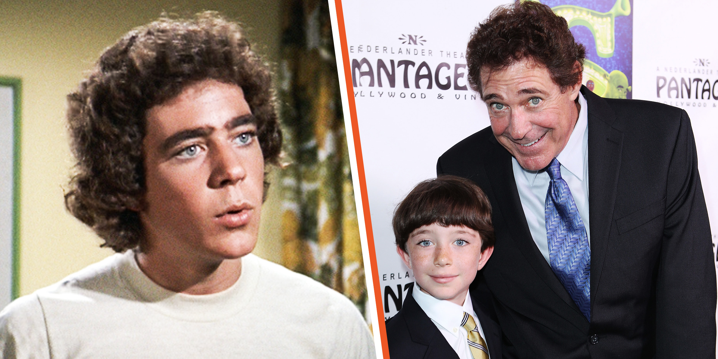 Barry Williams in "The Brady Bunch." | Brandon Eric Williams and his dad Barry Williams. | Source: Getty Images