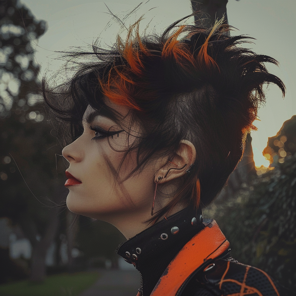 Woman with orange streaks on her hair | Source: Midjourney