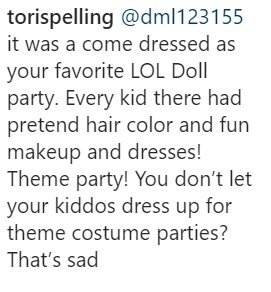 Tori Spelling replies to someone in her comments | Photo: Instagram/ Torispelling