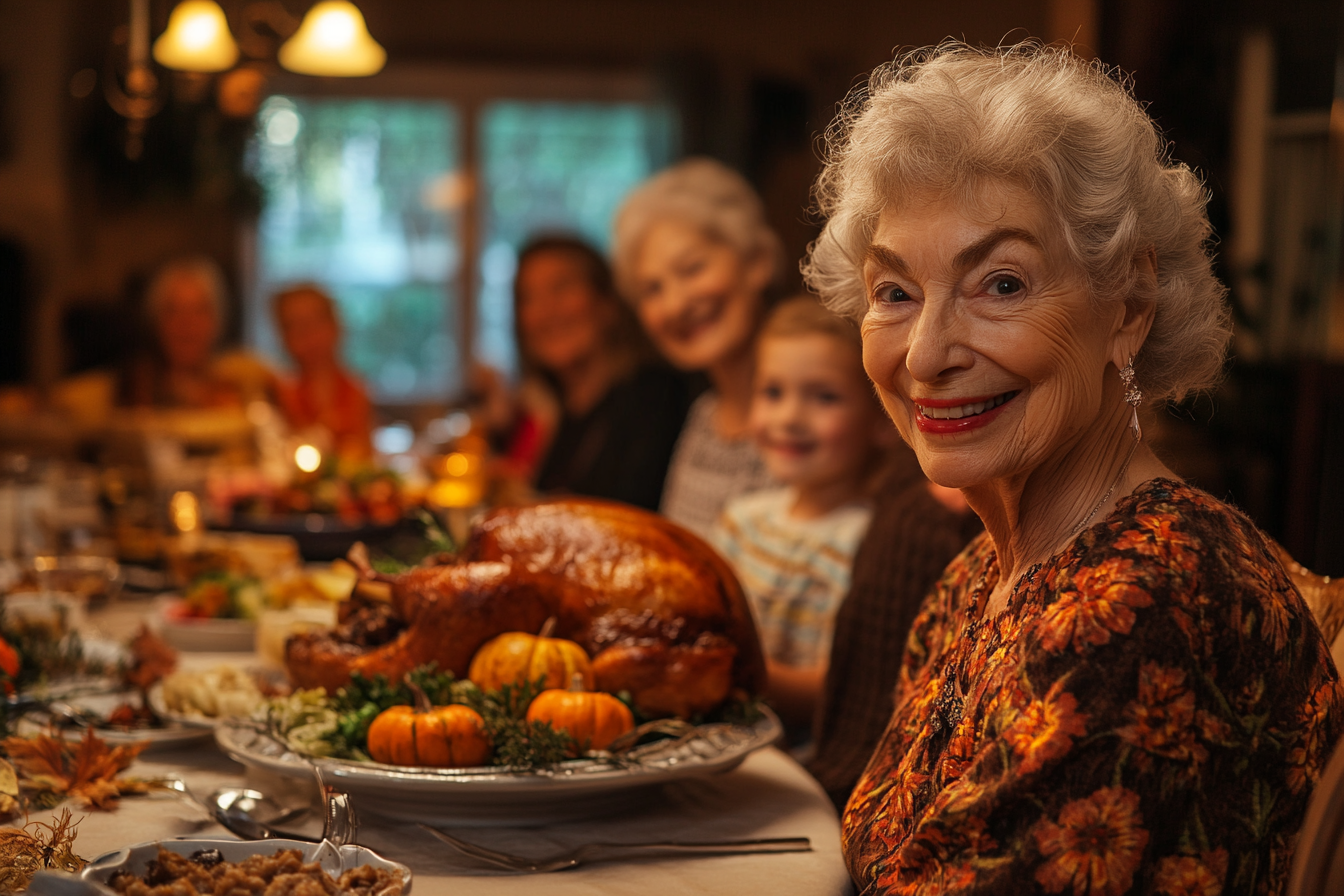 A woman sitting at a table on Thanksgiving | Source: Midjourney