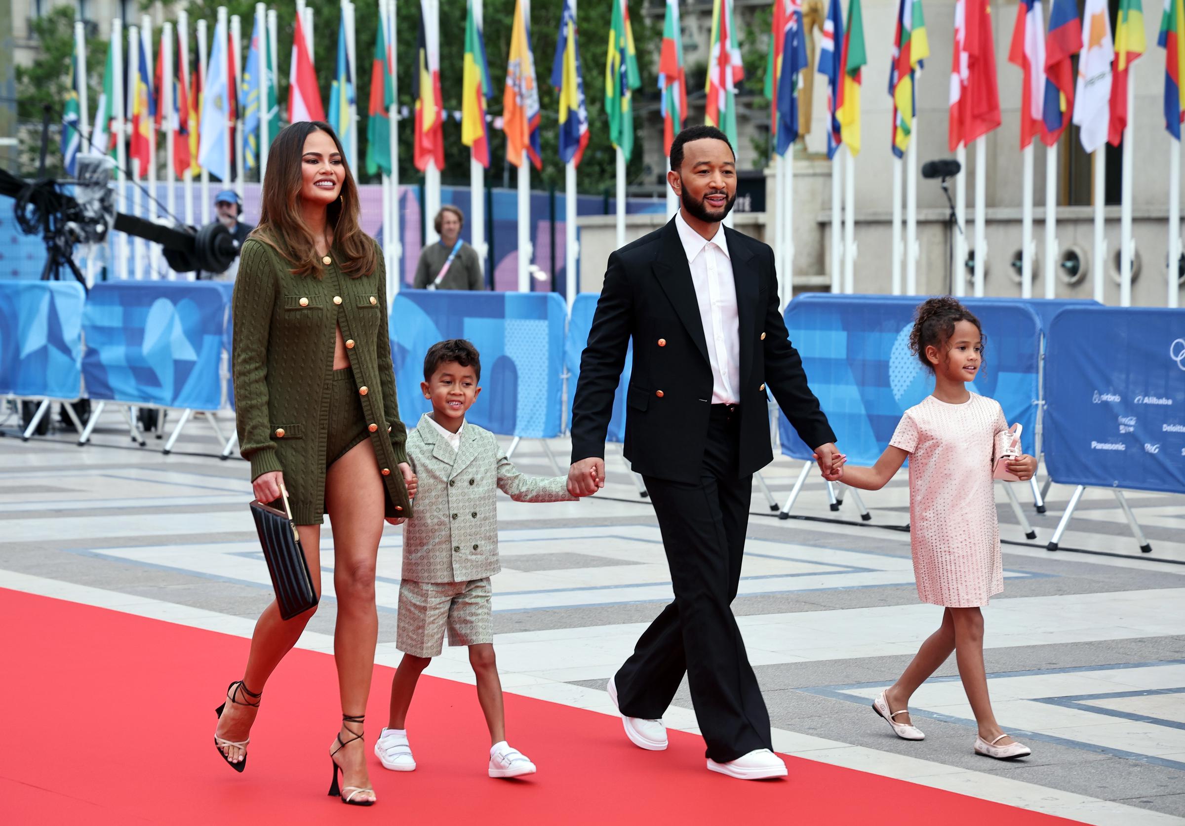 Chrissy Teigen, Chrissy Teigen and their children at Trocadero on July 26, 2024 | Source: Getty Images