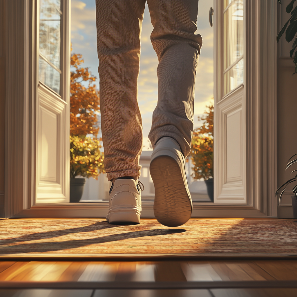 A man walking out of a house | Source: Midjourney