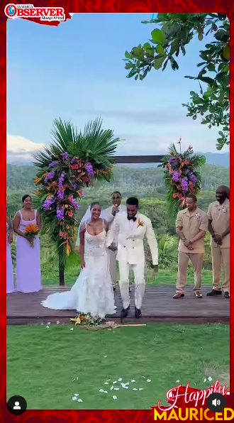 Stephanie Wash and Etienne Maurice jumping the broom on their wedding day, posted on July 13, 2024 | Source: Instagram/jamaicaobserver