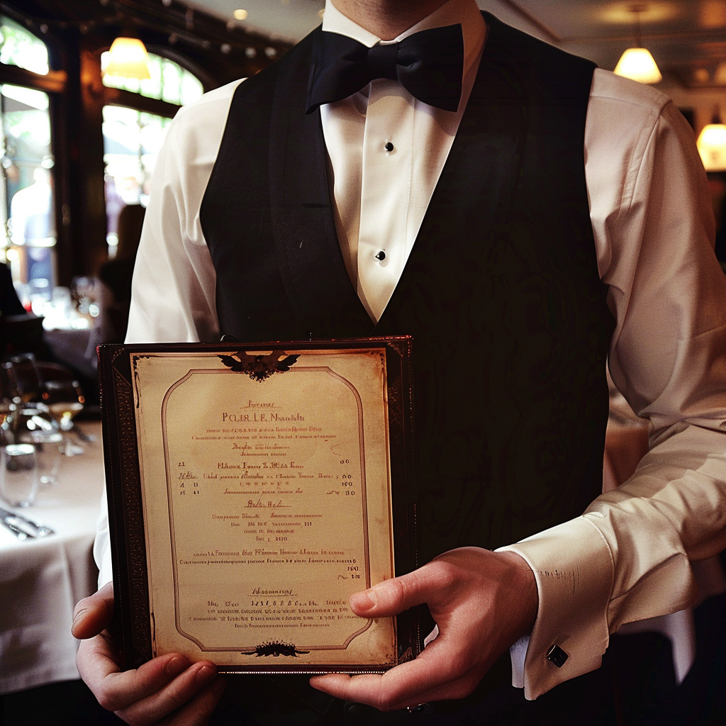 A waiter holding a menu | Source: Midjourney