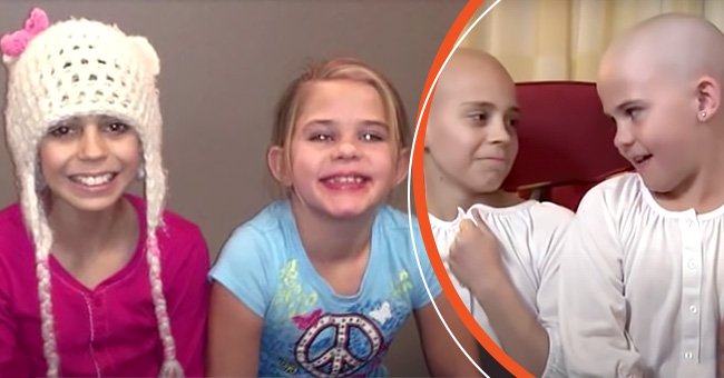 [Left] Kamryn Renfro and her best friend, Delaney Clements smiling in a photo; [Right] Kamryn Renfro and her best friend, Delaney Clements with their shaved heads. | Source: youtube.com/ABCNews