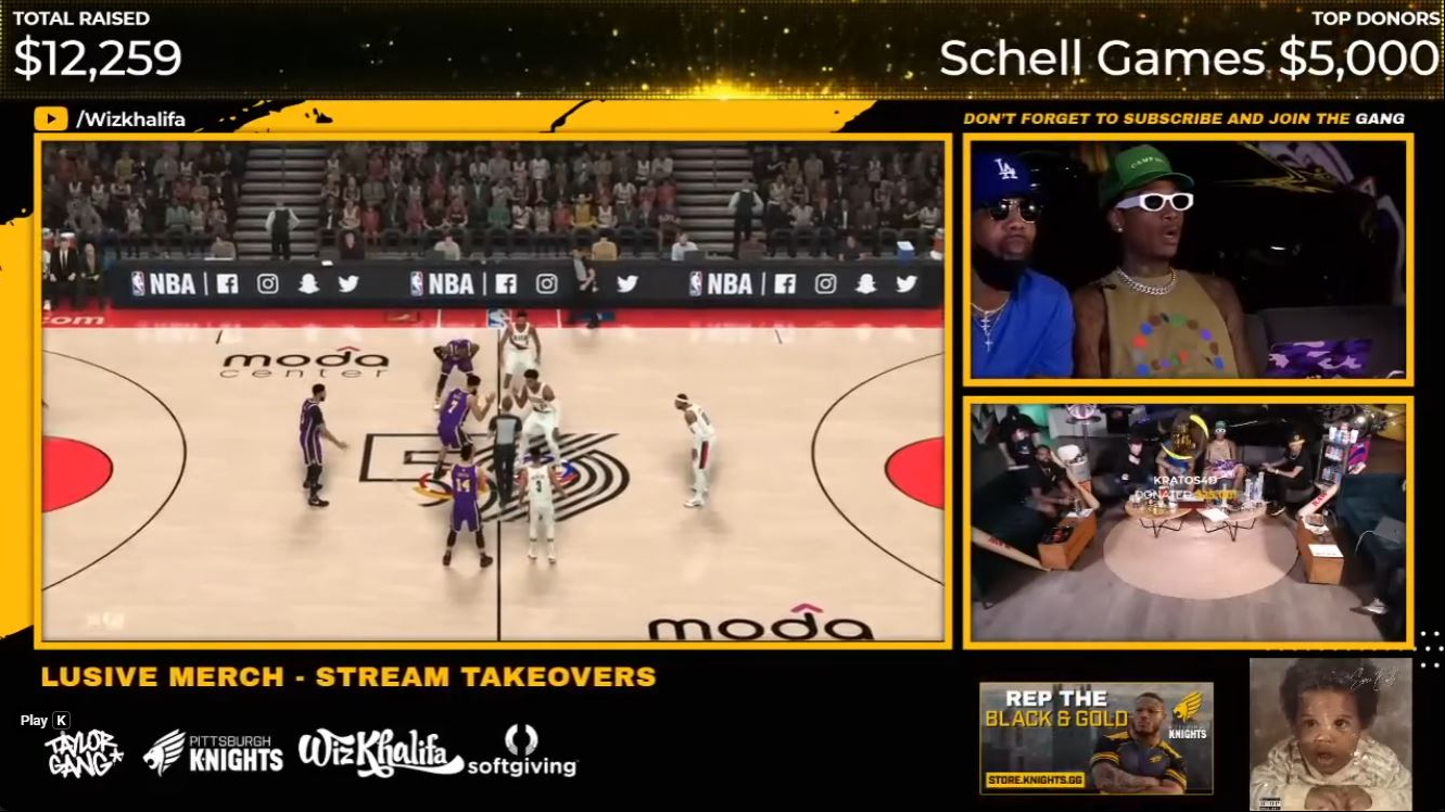 Wiz Khalifa and his crew jump into a game of "NBA 2K20" as part of the fundraising event. | Source: YouTube/Wiz Khalifa