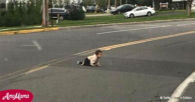 Driver stops his car in horror after finding 10-month-old baby crawling across the road