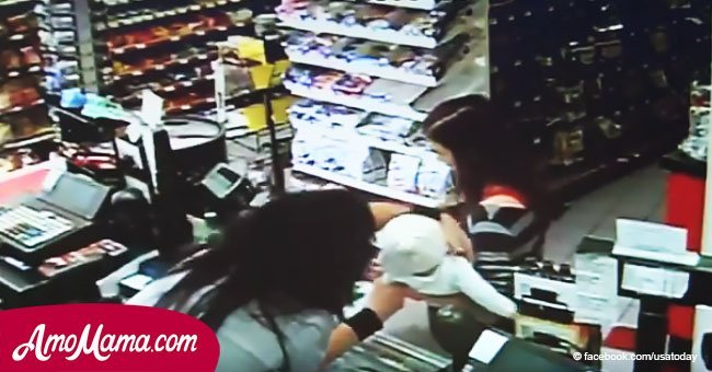 Cashier sees that something is wrong with mother and immediately takes her away baby