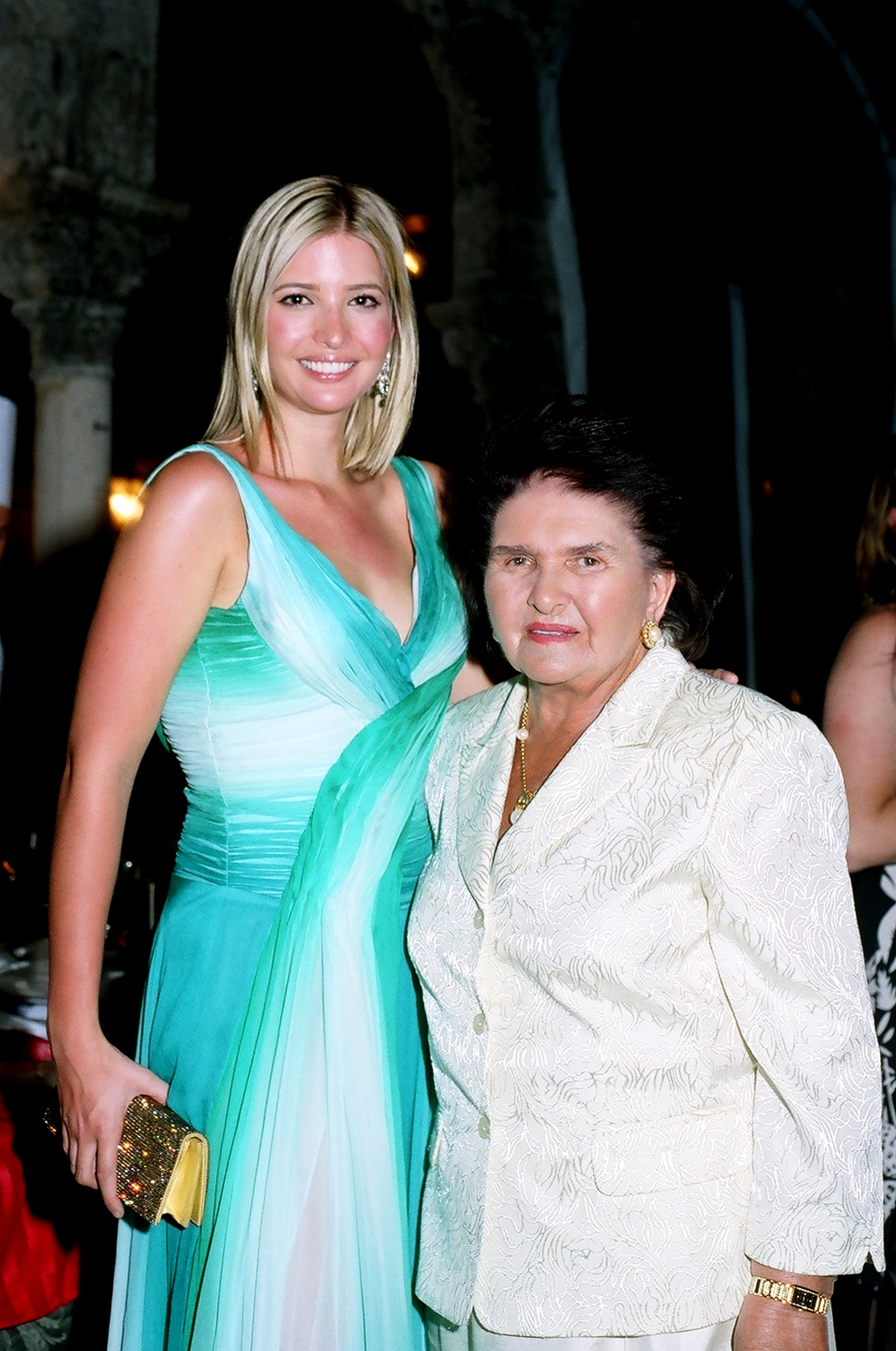 Ivanka Trump poses with her grandmother Marie Zelnickova during an Elton John concert at the Mar-A-Lago estate on March 18, 2006, in Palm Beach, Florida | Source: Getty Images