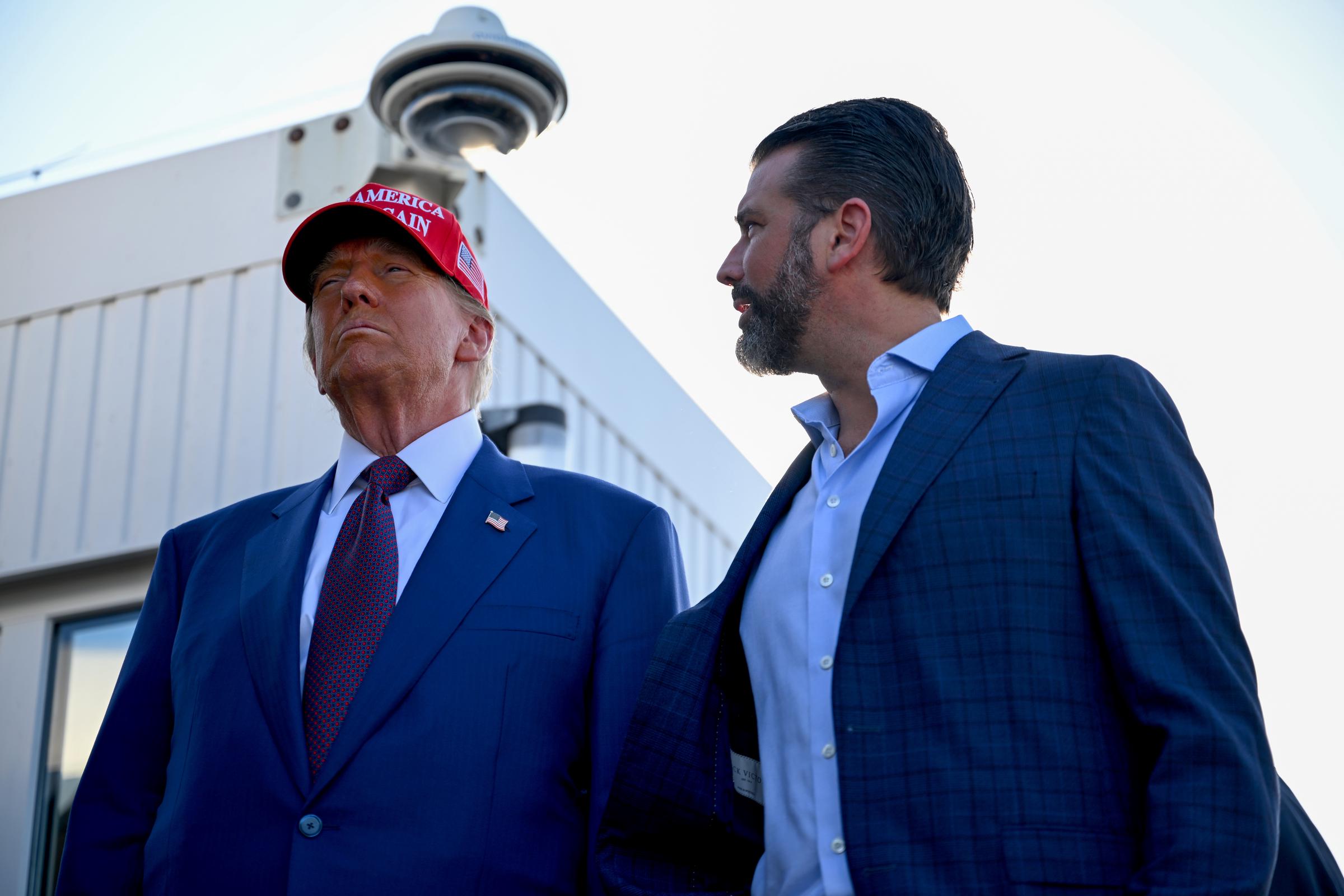 President of the United States Donald Trump and his son, Donald Trump Jr., at the launch of the sixth test flight of the SpaceX Starship rocket in Brownsville, Texas on November 19, 2024. | Source: Getty Images