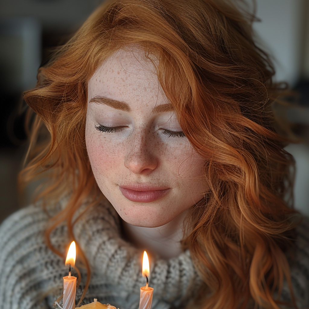 Anna blowing out her candles | Source: Midjourney