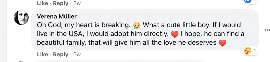 Kommentare zu dem Post über einen Jungen, der darum bittet, adoptiert zu werden. | Quelle: Facebook.com/depelchin