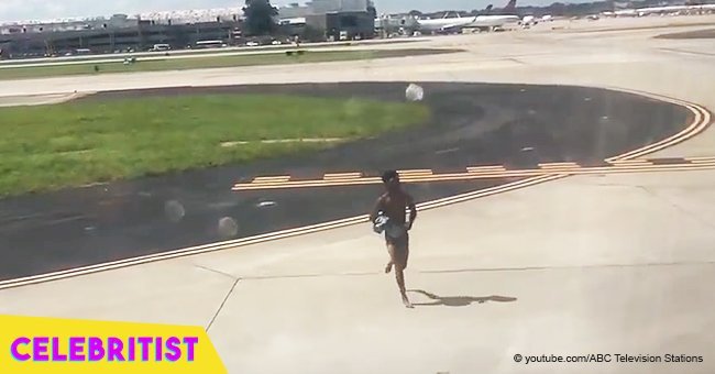 Shirtless man runs in the middle of airport runway, trying to board plane in viral video