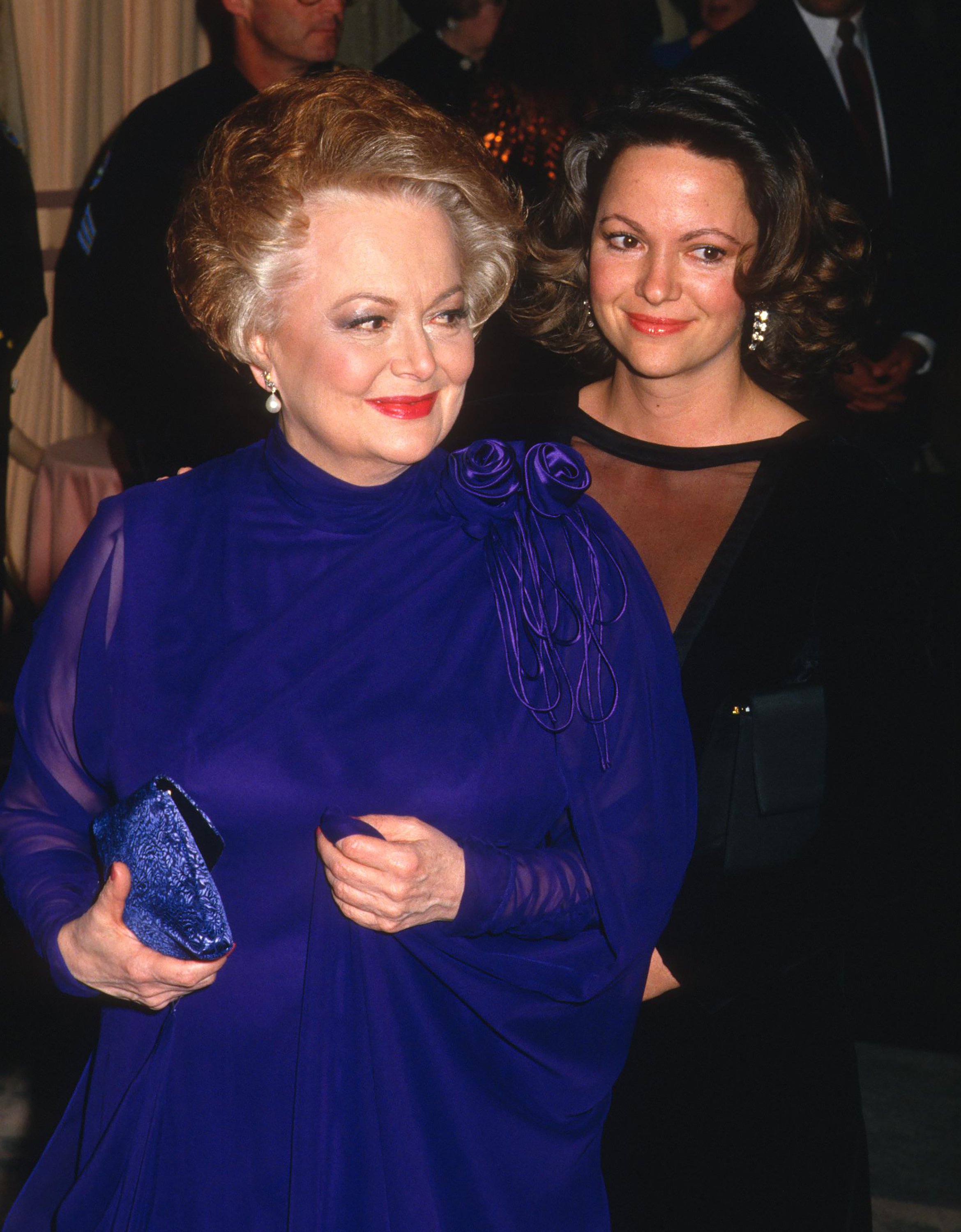Olivia de Havilland and daughter Gisele Galante attend 44th Annual Golden Globe Awards at the Beverly Hilton Hotel in Beverly Hills, California on January 31, 1987 | Source: Getty Images