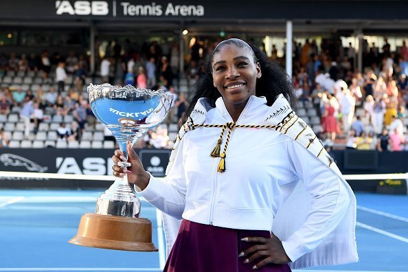 Serena Williams celebrating after winning the final match at ASB Tennis Centre on January 12, 2020 in Auckland, New Zealand.| Photo:Getty Images