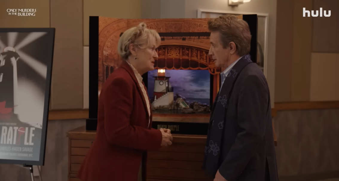 Meryl Streep as Loretta and Martin Short as Oliver in the season three of the "Only Murders In The Building" shared in July 2023. | Source: YouTube/hulu