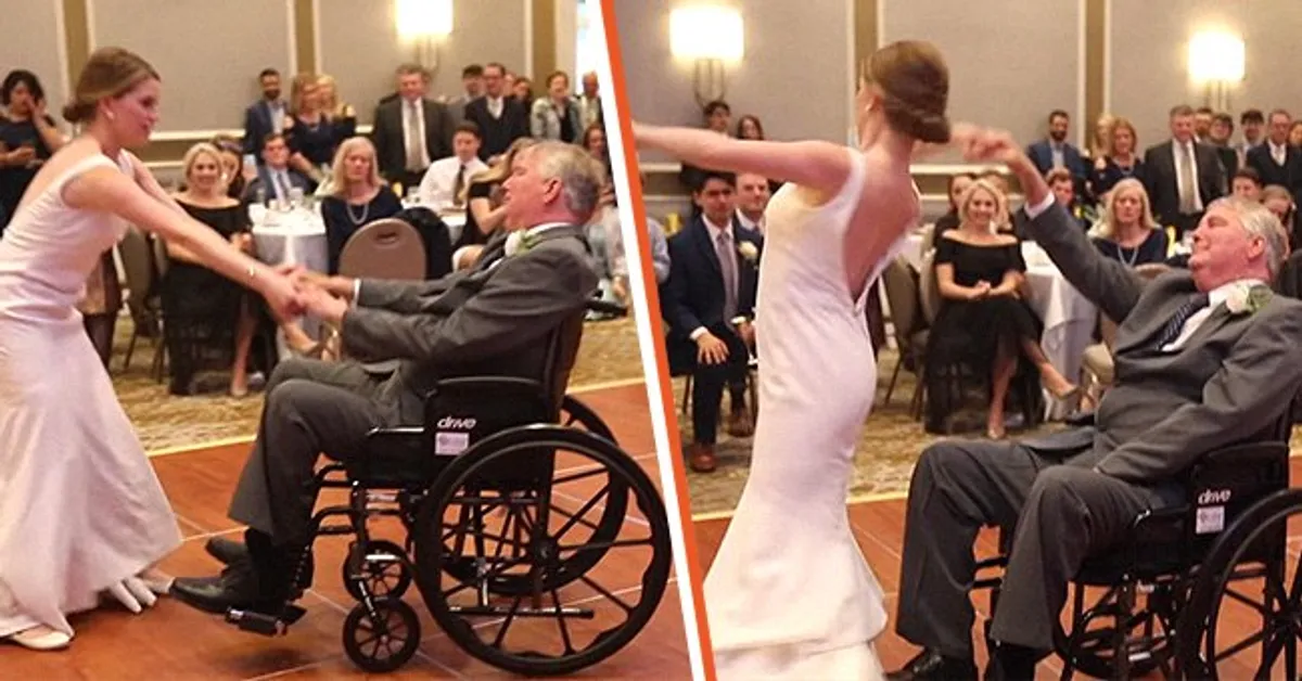 Mary Bourne Roberts dancing with her father Jim Roberts on her wedding day. │Source: youtube.com/Blue Room Photography