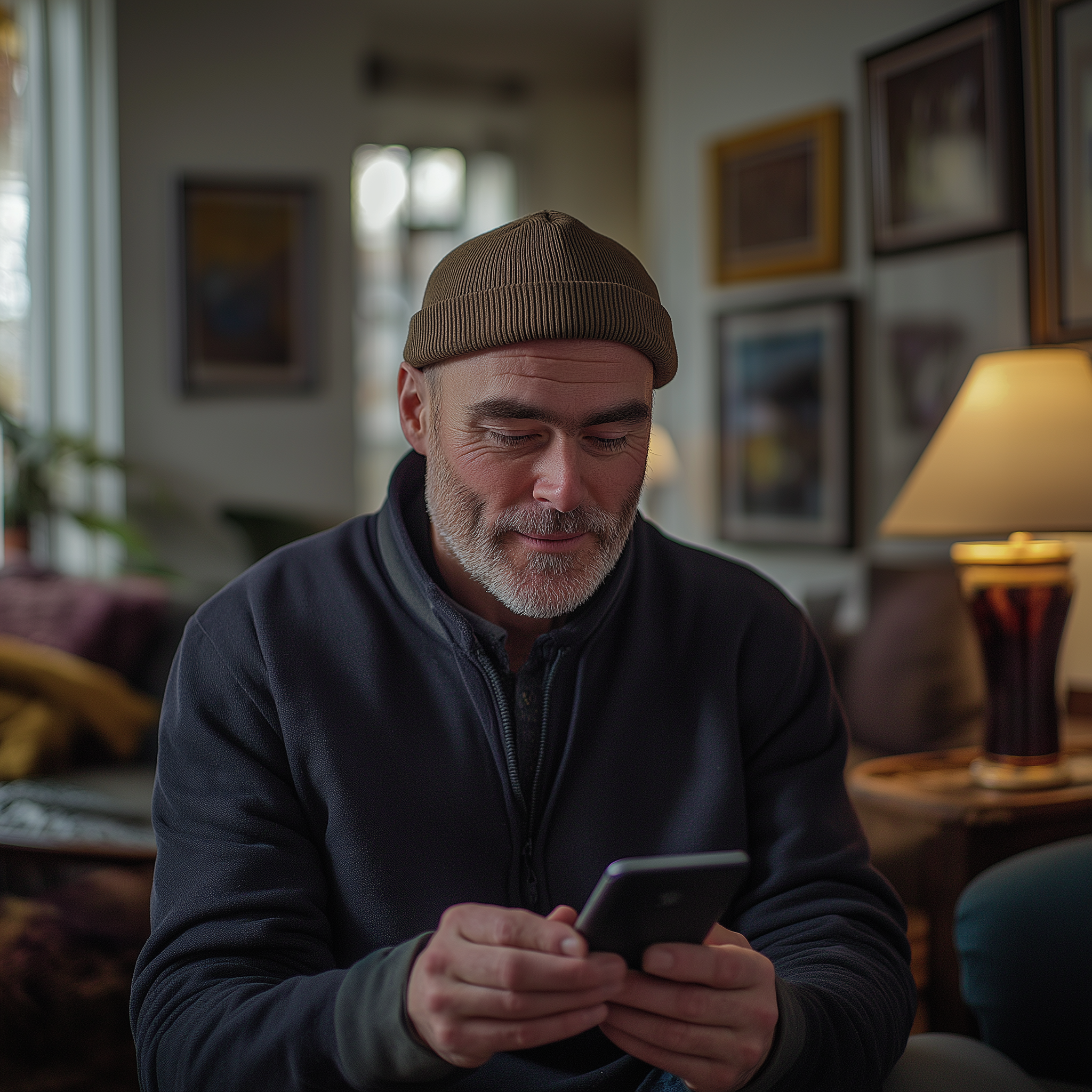 A man looks unbothered while checking his phone | Source: Midjourney