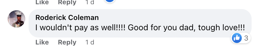 A user's comment on the New York Post's Facebook post about the father's story. | Source: facebook.com/NYPost