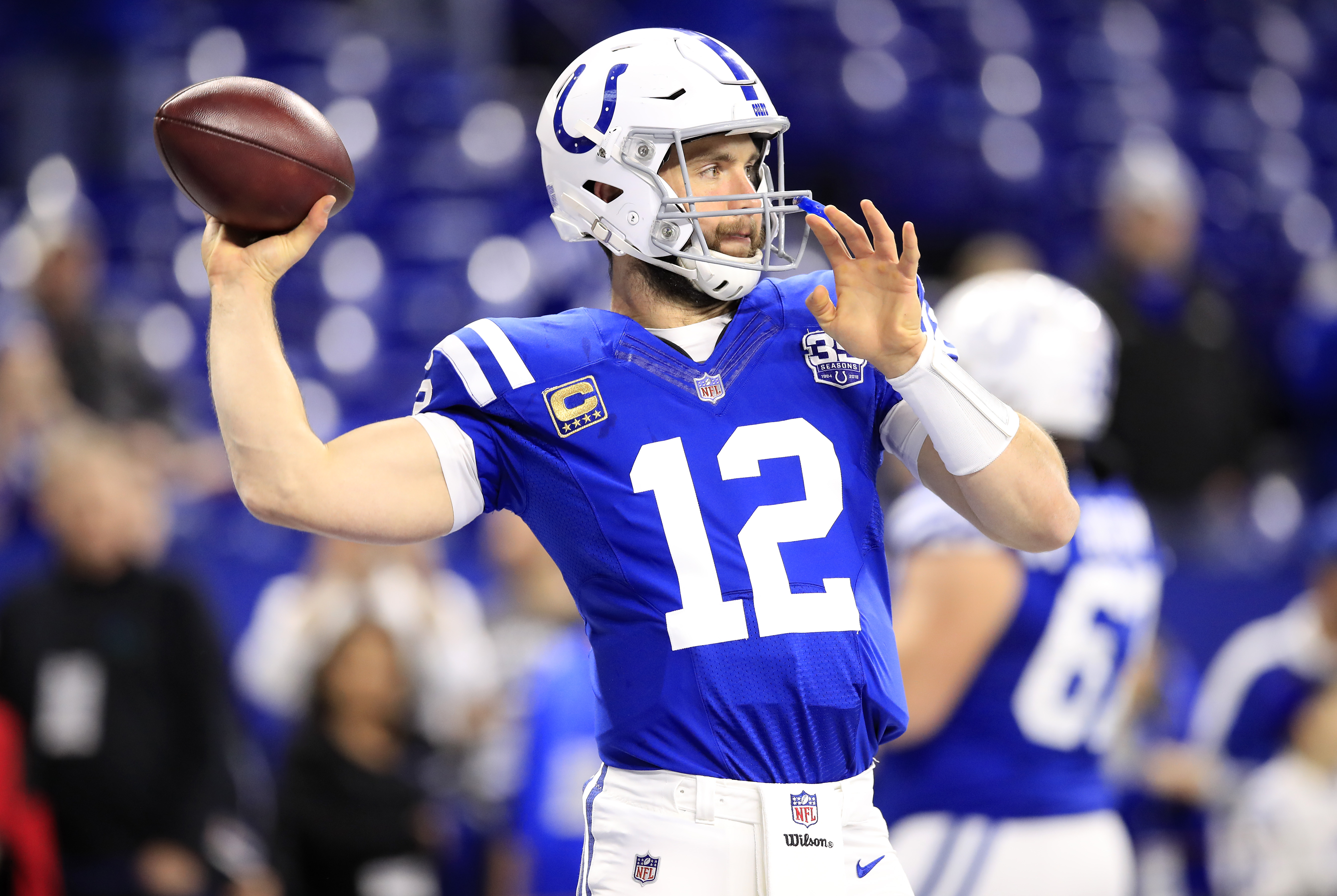 Andrew Luck #12 of the Indianapolis Colts throws a pass before the game against the New York Giants at Lucas Oil Stadium, on December 23, 2018, in Indianapolis, Indiana. | Source: Getty Images