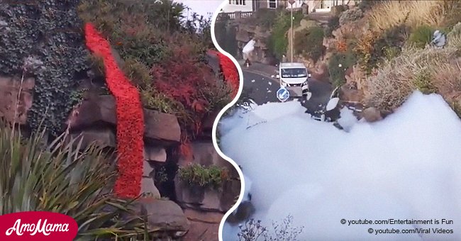 Public angry as war memorial is destroyed by washing up liquid poured into a waterfall