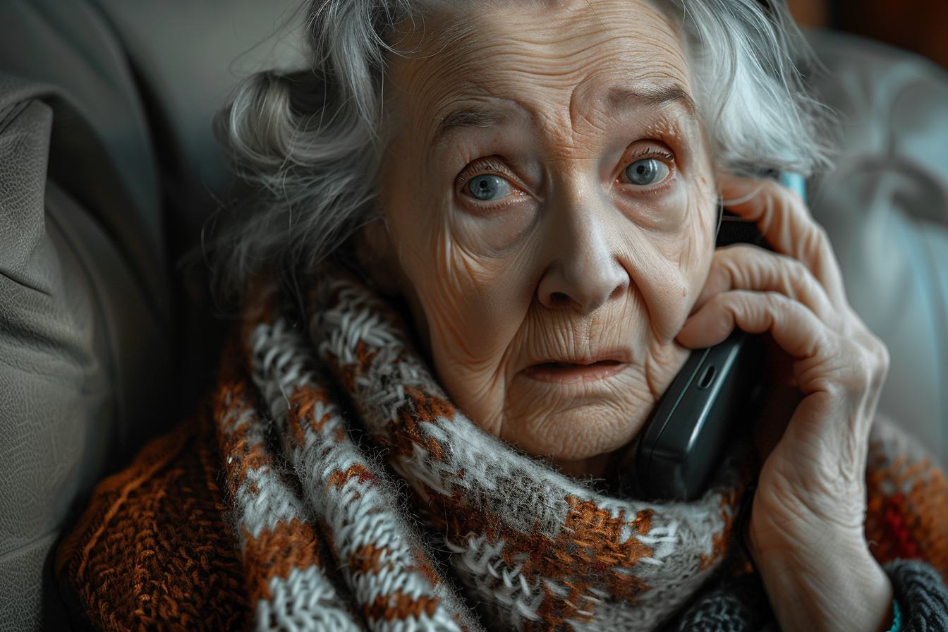 A sad older woman talking on the phone | Source: Midjourney