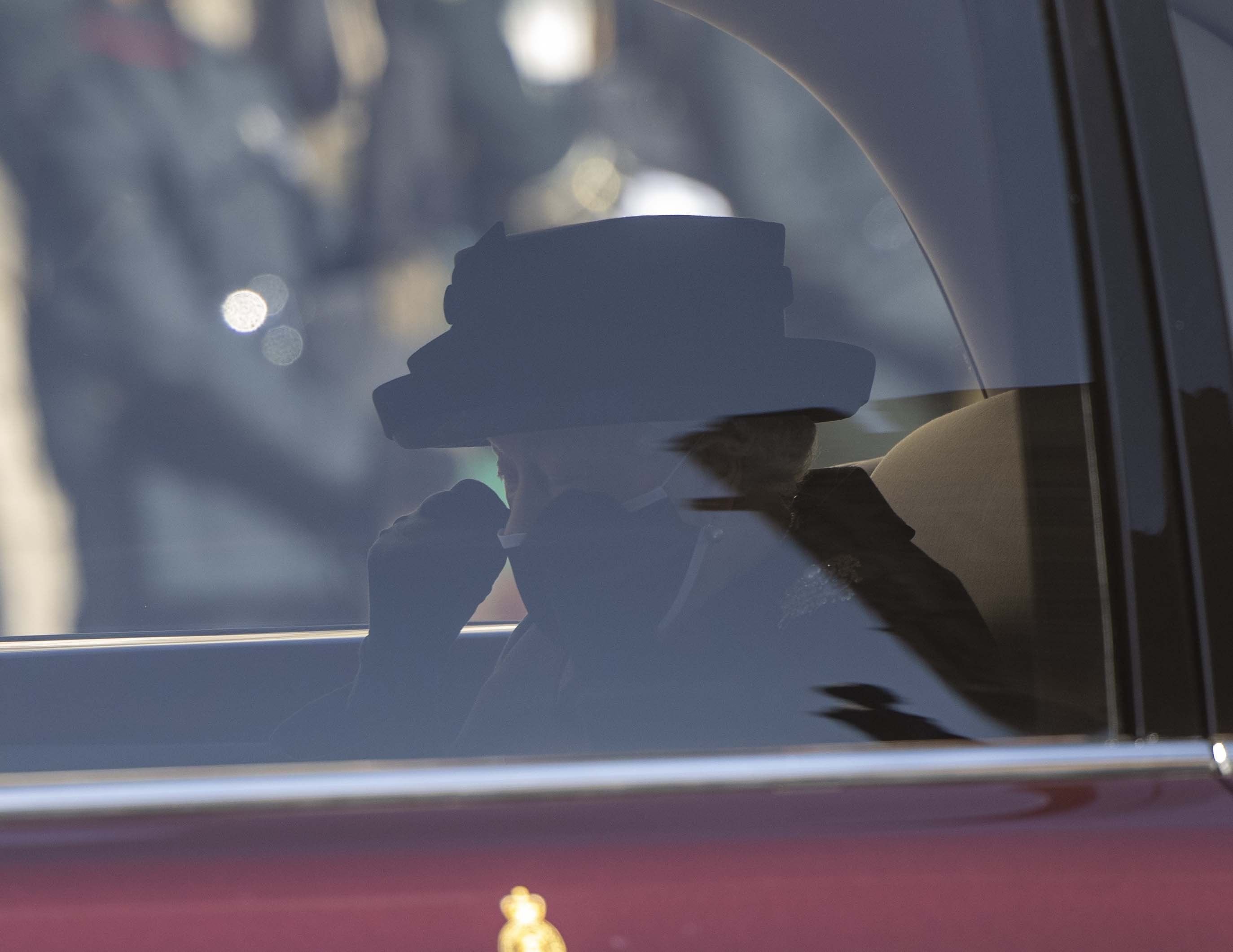 Queen Elizabeth II arrives at the funeral of Prince Philip at Windsor Castle on April 17, 2021 | Photo: Getty Images